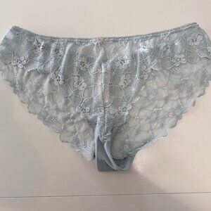 NWT Y2K 2008 Rare Victoria's Secret Cheeky Floral Lace Panty, Dusty Blue, Large